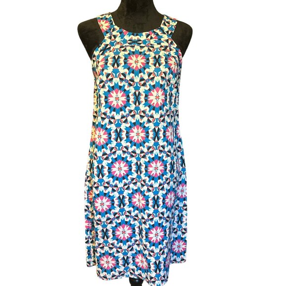 💖Crown & Ivy Womens Geometric Print Sleeveless Dress Button Closure Size Large - Picture 1 of 8